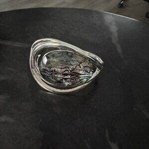 925 Sterling Silver Abalone Hinge Cuff Bracelet